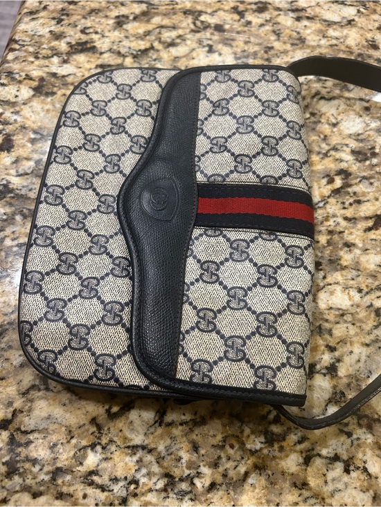 Gucci Other - Gucci  Vintage GG Supreme Navy Sherry Crossbody Bag with coa